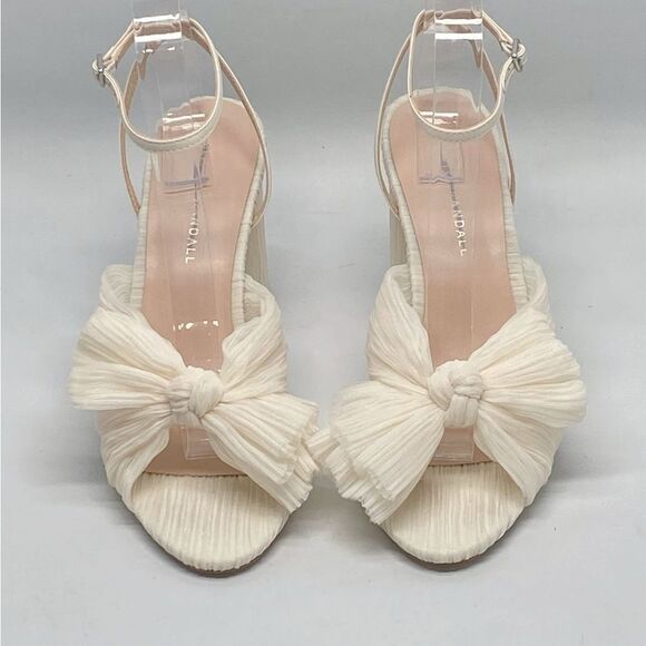 Loeffler Randall Camellia Pearl Pleated Bow Heel Sandals size 8.5 - Picture 3 of 12